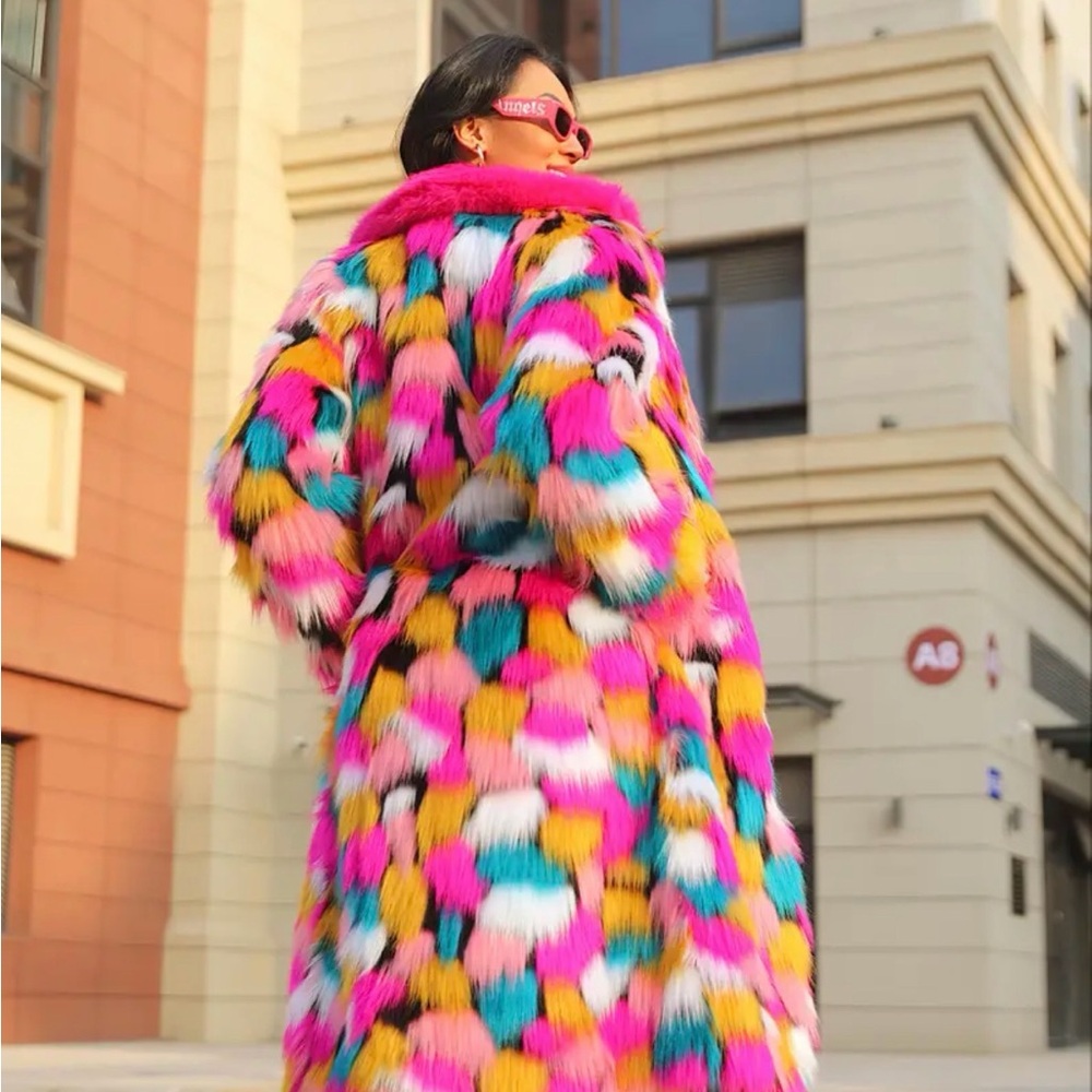 Colorful Faux Fur Coat - Picture 2 of 6